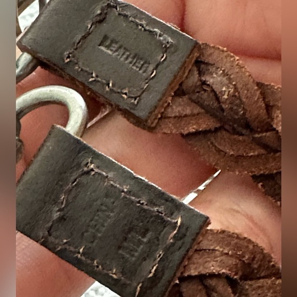 BELT Women Slim Leather Braided Beads & Chain 38-40 Adjustable Brown Hippie Boho - Picture 4 of 11